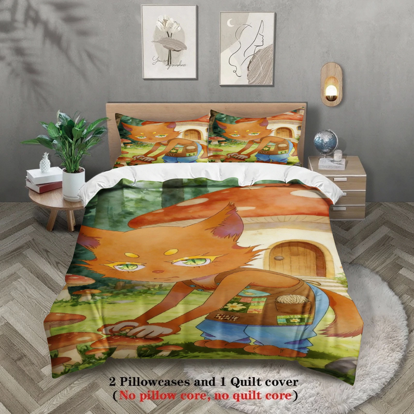 Cute Bedding Set Softville Cozy Town  Fern the Quilt Fox With Duvet Cover & Pillowcase For Children's Bedroom Decor
