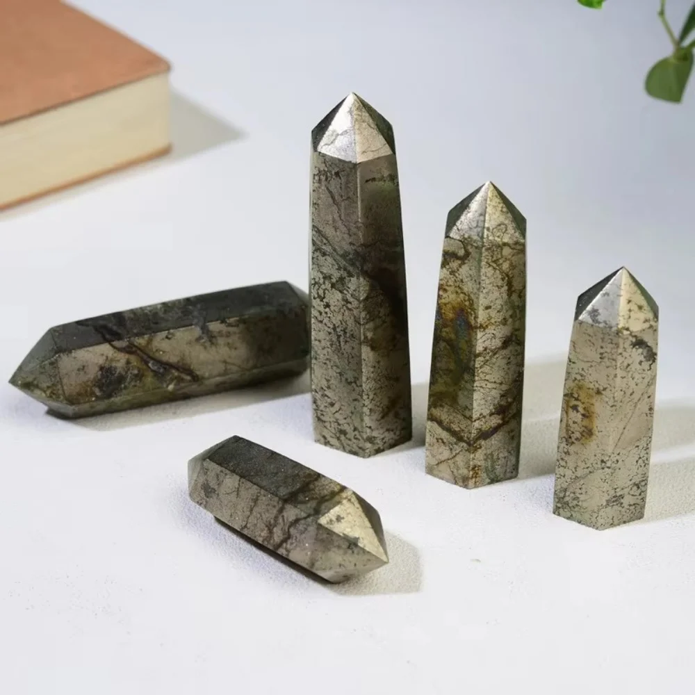 Natural Pyrite Crystal Wand Tower Reiki Gemstone Wands Folk Crafts Pyrite Crystal Tower Quartz For Gift Home Decoration