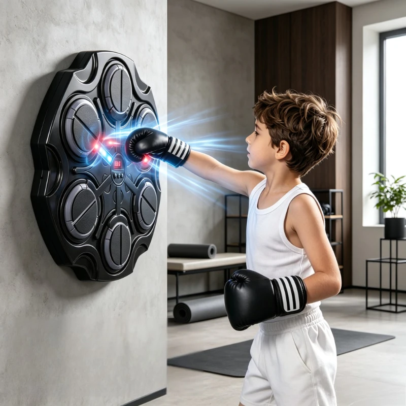 Kids Music Boxing Machine Wall Target Punching Trainer for Ages 6-10 Reaction Coordination Home Exercise Indoor Toy 어린이 복싱 머신