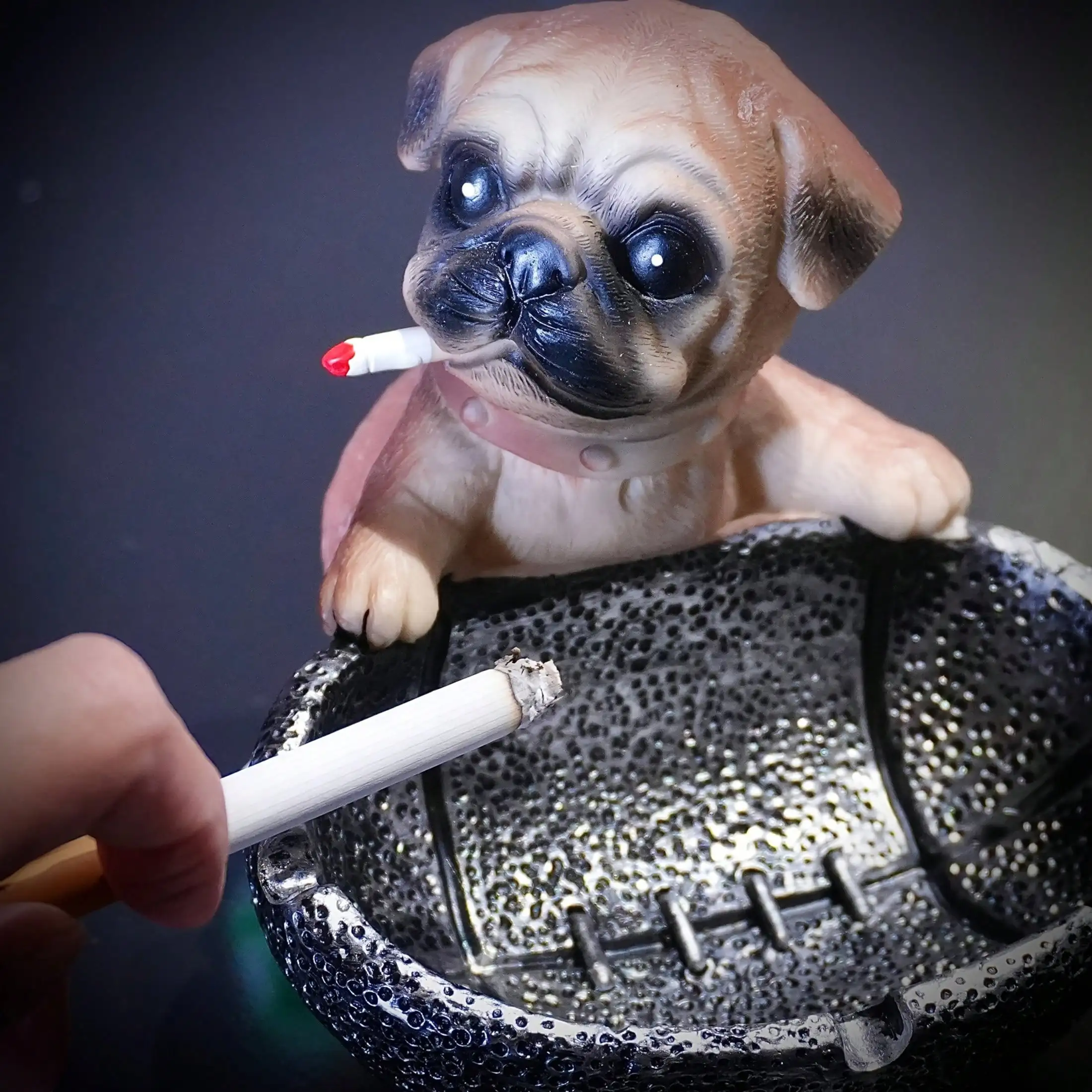 

Resin Pug Dog Ashtray: Charming Home Decorative Item With Built-In Basket