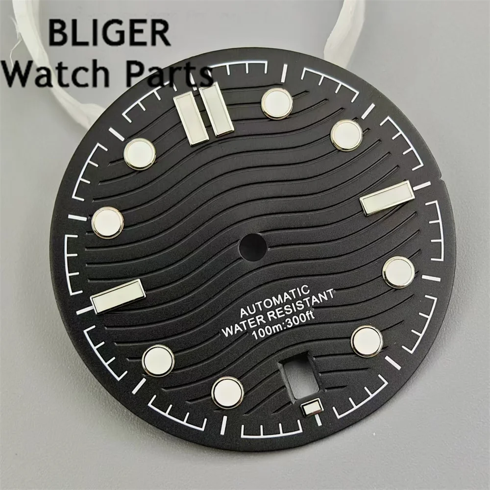 BLIGER 31 มม.NH35 นาฬิกาพร้อมเข็มตัวชี้สีเขียวส่องสว่างสําหรับนาฬิกาอุปกรณ์เสริมซ่อมเครื่องมือ 6 นาฬิกาวันที่