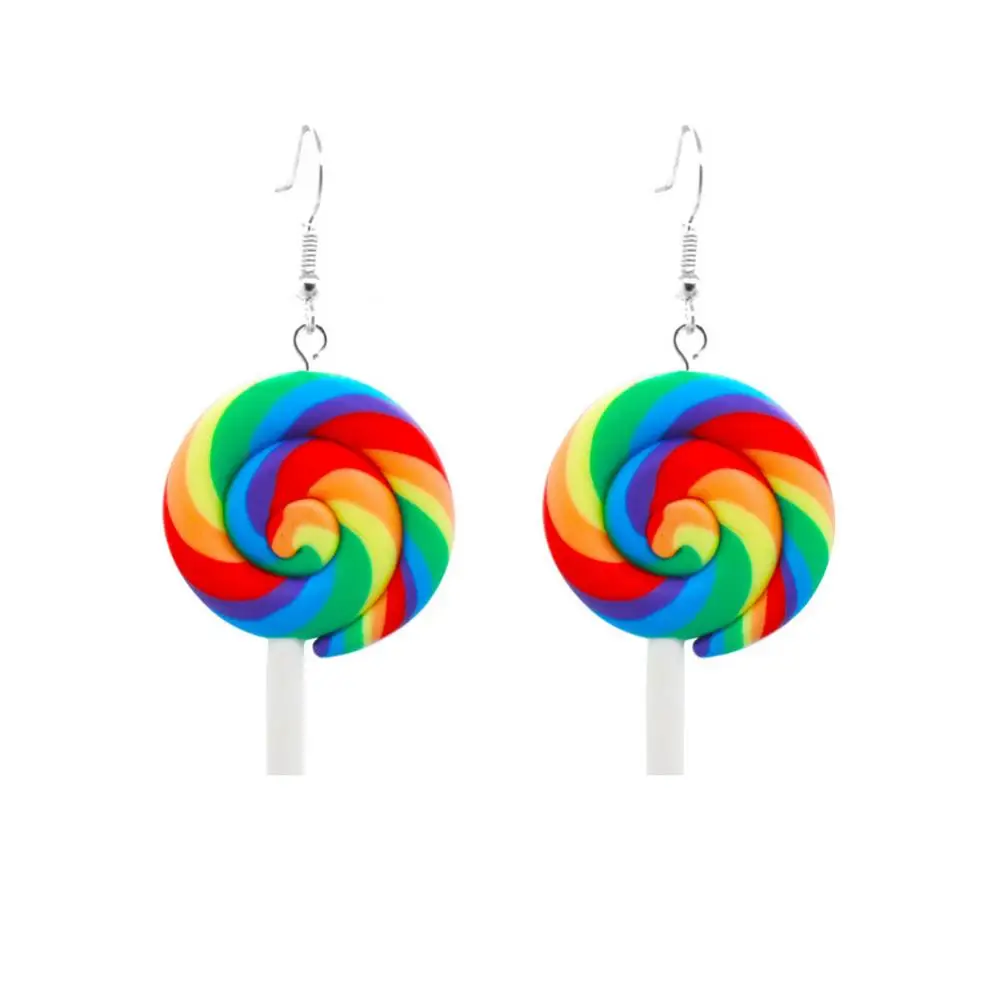 Fashion Rainbow Lollipop Candy Dangle Hook Earrings Women Jewelry Gift Party Creative Funny Cute Charms Dangle Earrings