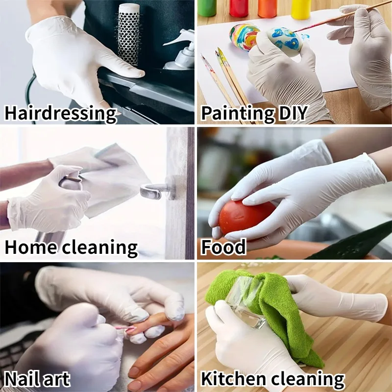 20/50/100PCS Disposable White Nitrile Gloves Household Cleaning Gloves Kitchen Cooking Tattoo Pet Tools Waterproof Latex Free