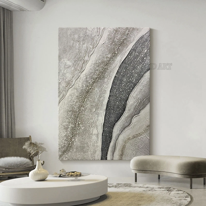 Abstract Texture Silver Stones Acrylic Painting, Luxury Wall Decoration, Canvas Picture, Art Home, New Arrival Piece Artwork