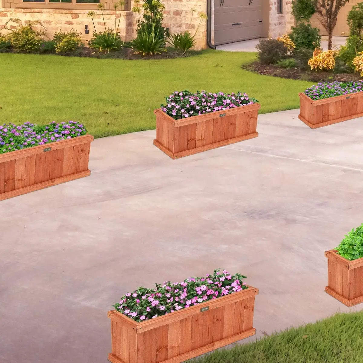 Raised Garden Bed Set of 2, Wooden Planter Window Mounted Plant Box for Flower Vegetable Herbs, Indoor & Outdoor Wood Planting B