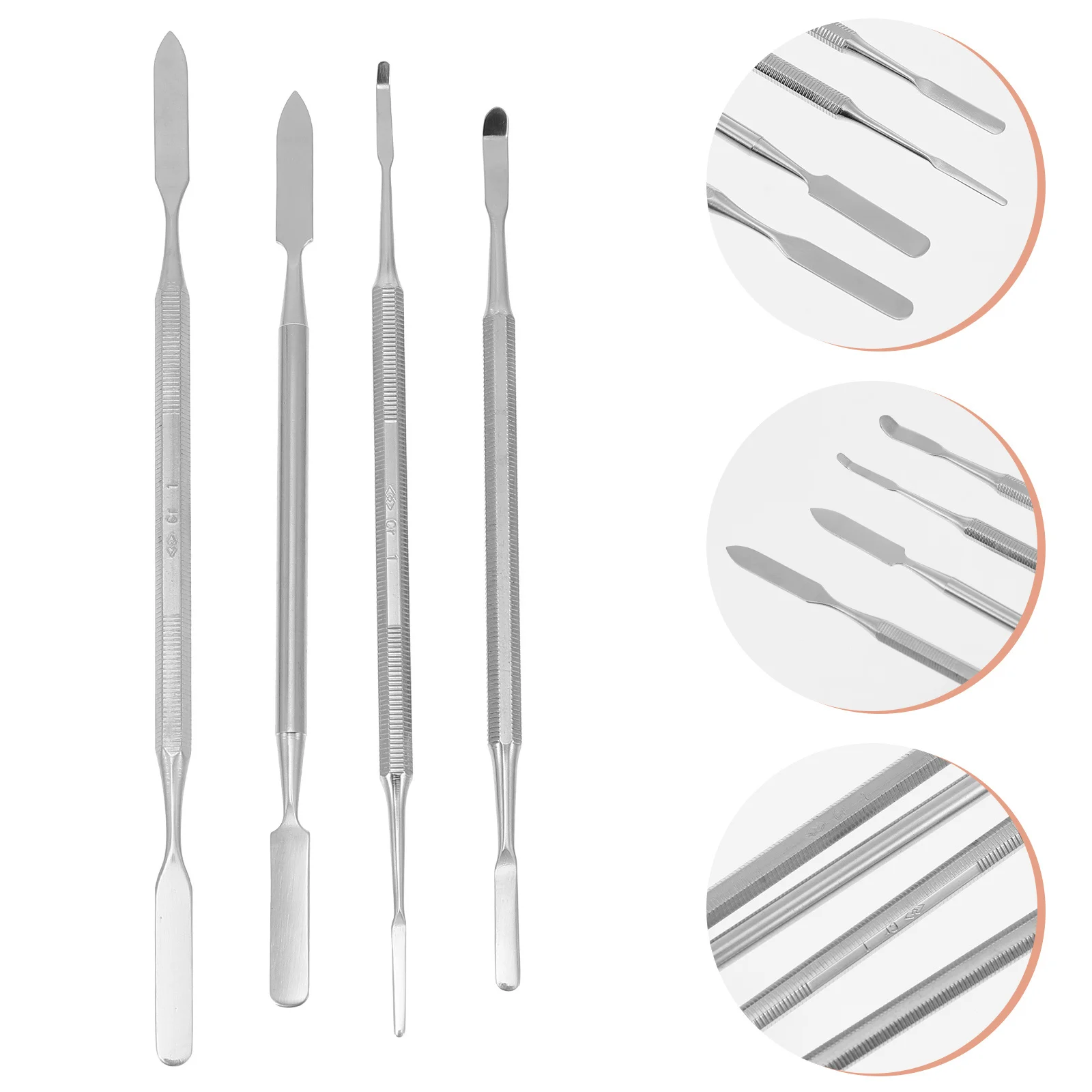 Aste miscelatrici in acciaio inossidabile da 4 pezzi per trucco manicure Set di strumenti a doppia estremità Liscio Facile bellezza