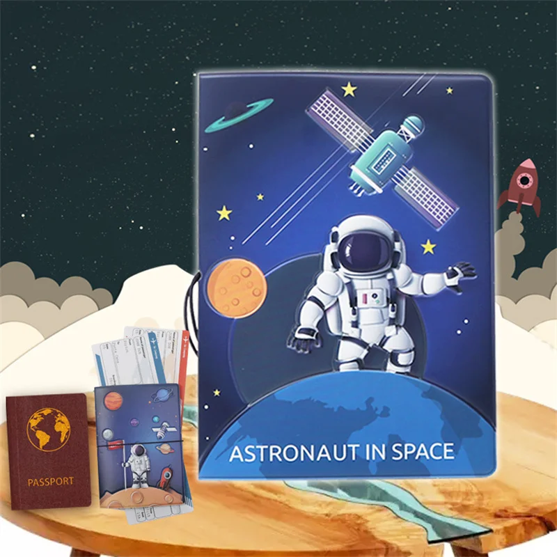 Porta pasaporte para hombre con estampado de astronauta espacial, tarjetero de identificación para niñas y niños, funda para pasaporte y billetes de viaje, envío directo