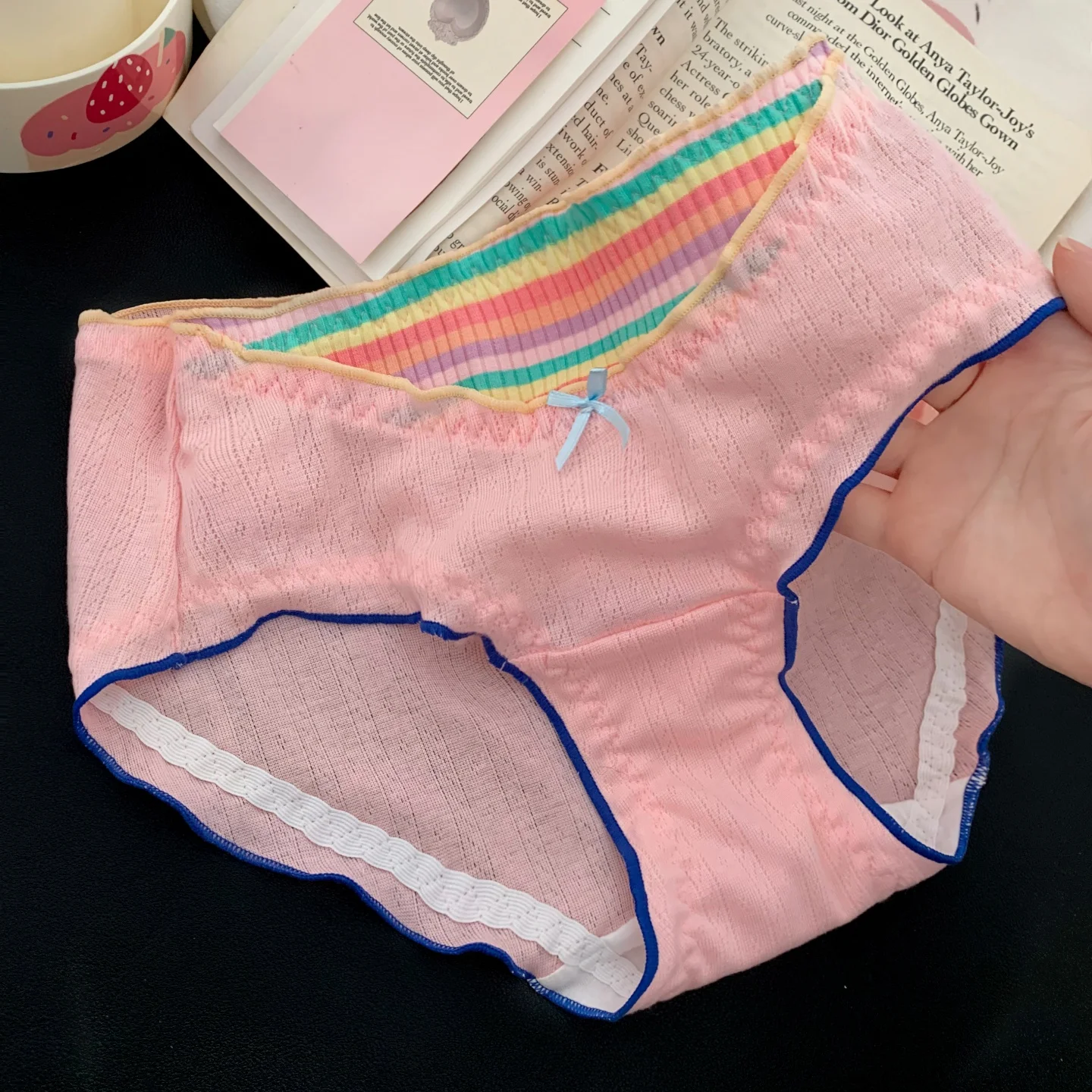 Dreamland Sweet Underwear Japanese Lolita Fresh Grid Splicing Underwear Women's Jacquard Texture 2025 New Women's Triangle Pants