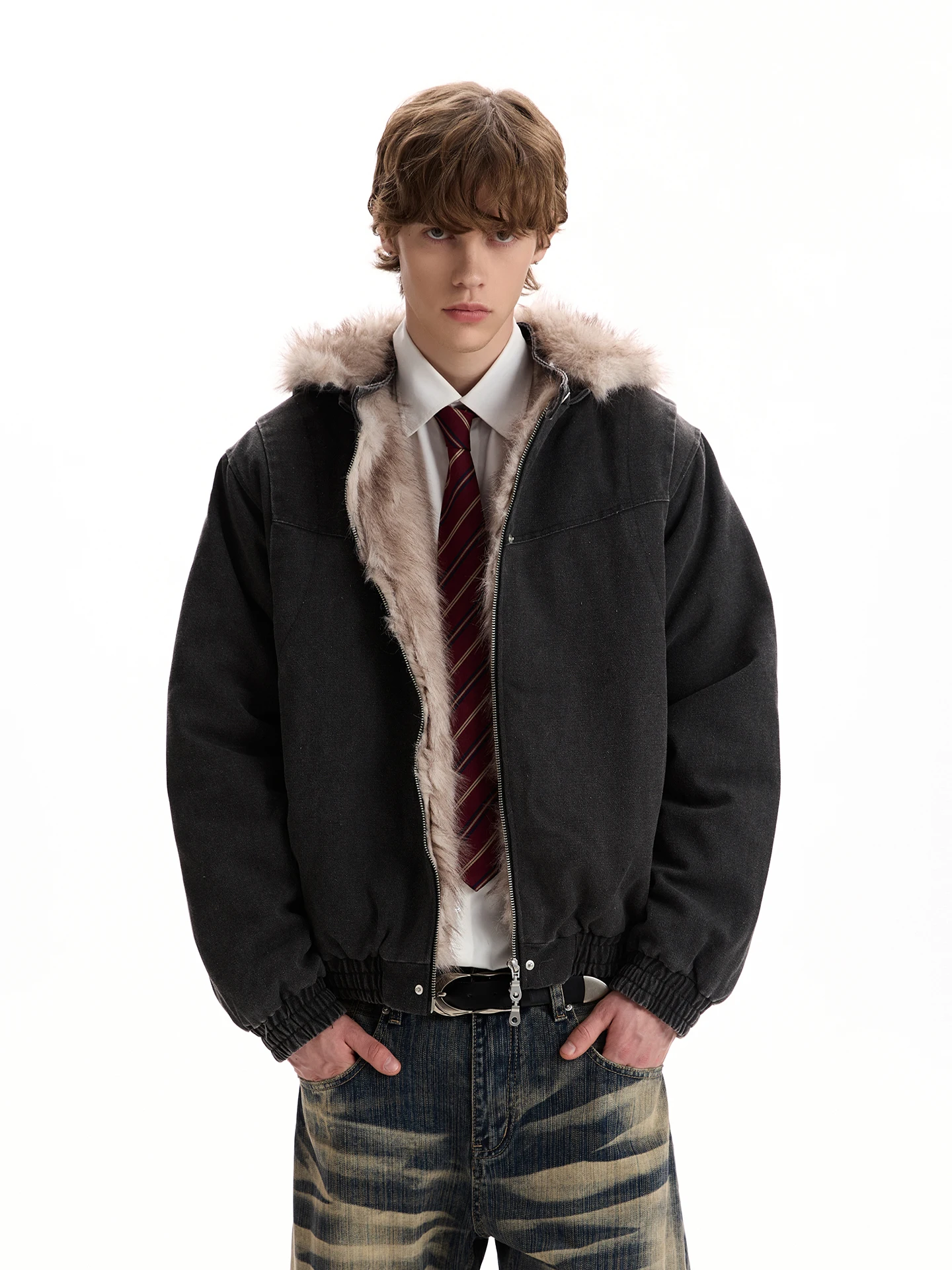 

Мужская утепленная плюшевая куртка в американском ретро-стиле с капюшоном, свободного кроя, из хлопка, теплая, молодежная, однотонная, на молнии