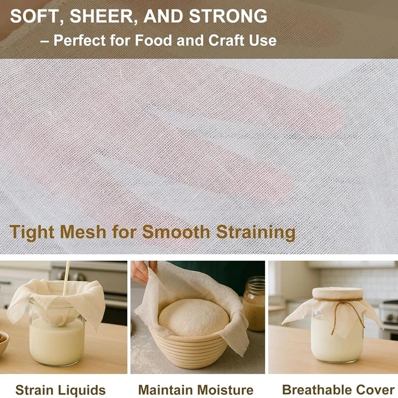 5 Pack Organic Cheese Cloth Beer Brewing Reusable Strainers Unbleached Straining Cotton Cheesecloth for Home Brewing