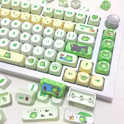 Green Frog Story Keycaps Set MOA Custom Mechanical Keyboard Cute Key Caps Personalized English PBT Keycaps for Gaming Keyboard