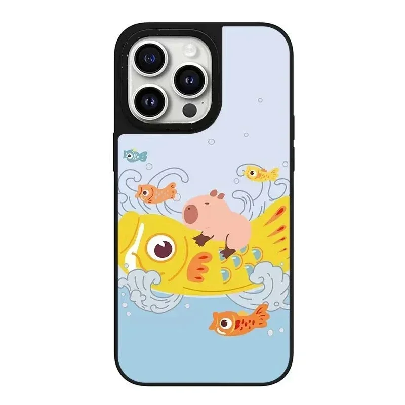 

Mirror Surface Capybara Phone Case Cover for iPhone 11 12 13 14 15 Pro Max Case for iPhone 15 ProMax