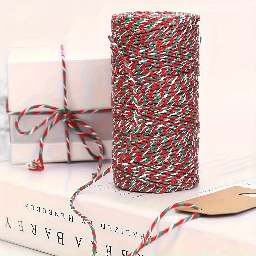 1 Rolle Festival-Juteband 2mm Rot-Grün-Weiß Gestreiftes Band Geschenkverpackung DIY Handwerk Nähen Feiertagsdekoration Zubehör