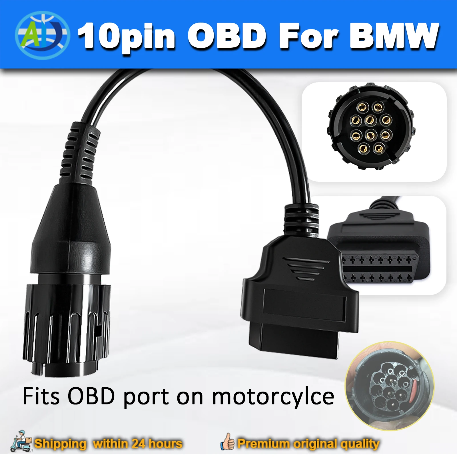 10Pin OBD2 Diagnostic Cable For GS911/OBDLink/MotoScan/ICOM-D K DCAN 10Pin to OBDII Adapter For C/F/G/K/R/S Series Motorcycle