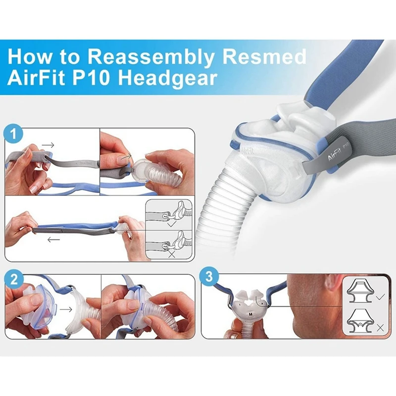 ABFT-6PCS เปลี่ยนหมวกสําหรับ Resmed Airfit P10 หมอนจมูกหน้ากาก CPAP สายรัด 12 คลิปปรับ