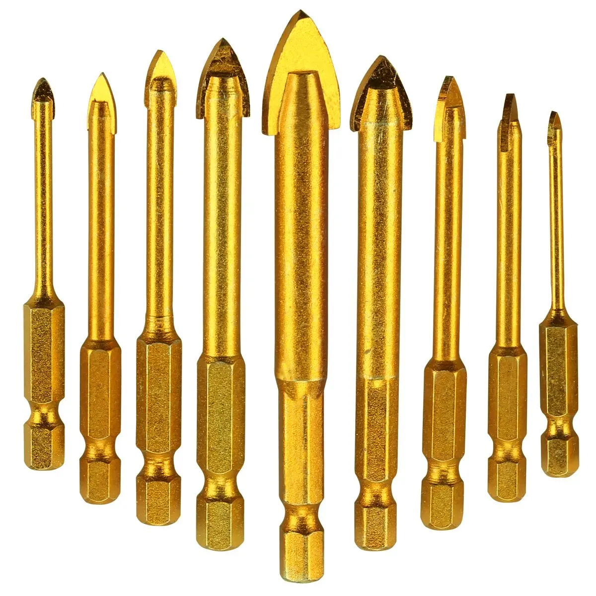BHBD-9 Pcs. Tile Drill  Drill Set Of Glass Drill Bits Set Hexagon Tile Drill Set Glass Tile Drilling Tool For Mirrors / G