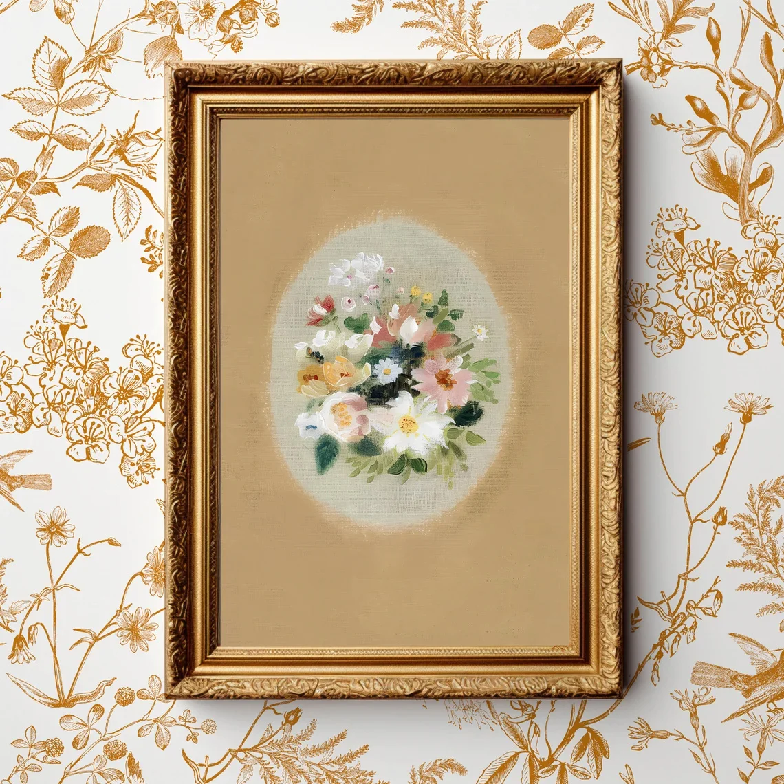 1pc Vintage Botanical Wall Art, Soft Muted Print for Cottage Core Decor, Large Scale Display, Preppy Wall Decor for Bedroom a
