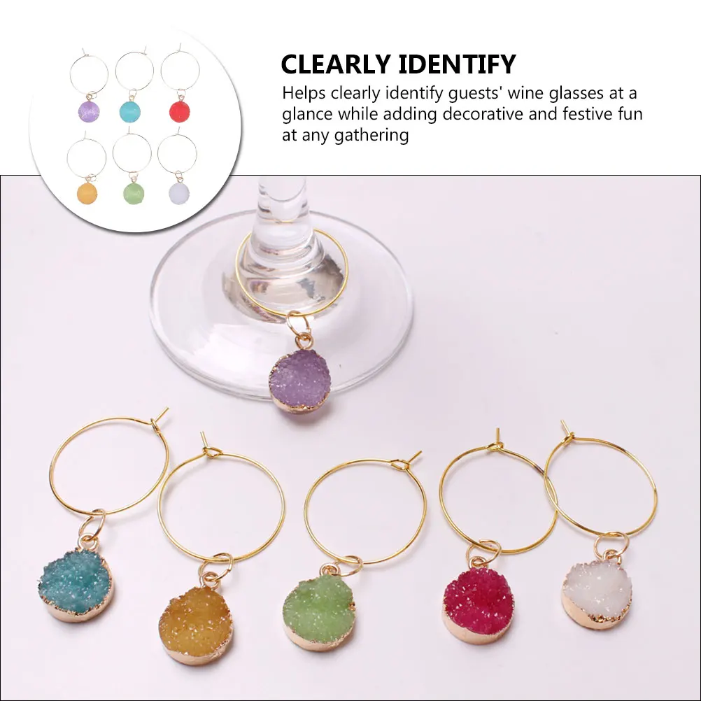 

6pcs Wine Glass Charms Pendant Reusable Tag Rings Goblet Charm Party Supplies Wine Cup Marker Hanging Label Rings Glass