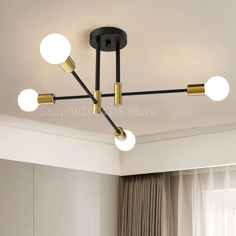 Lampadario a soffitto semplice ramo moderno nordico E27 nero oro LED plafoniera ristorante corridoio balcone illuminazione del corridoio