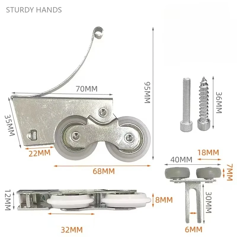 4 Sets of Aluminum Alloy Nylon Double Wheel Wardrobe Bathroom Glass Sliding Door Lower Pulley Bathroom Roller
