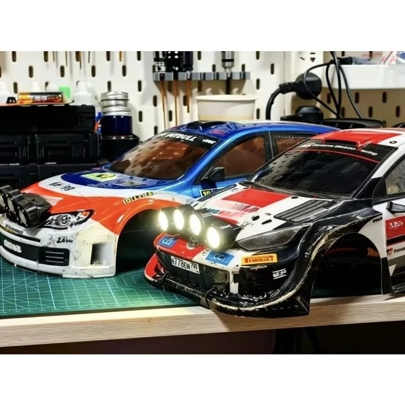 1/10 RC Rally Car 4PCS LED Spotlight Set 3D Printed Bumper Light Impact Resistant Upgrade for Tamiya Tt02 Subaru RLAARLO XTS S10