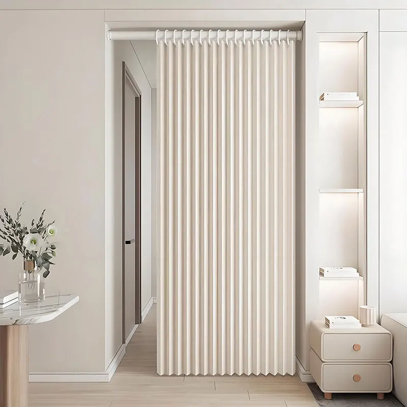 Folding Door Curtain for Kitchen and Balcony, Room Separation Panel with Soft Drape and Elegant Modern Decor