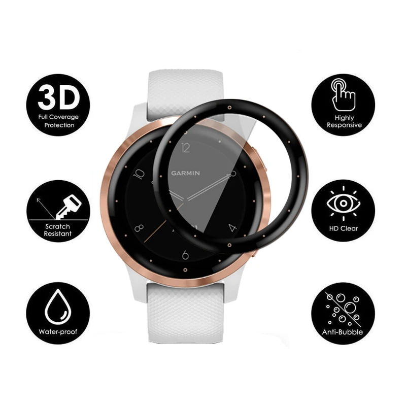 For Garmin Vivoactive 4 4S 3 Venu 2 2S Active S Full Cover 3D Curved Plating Soft PMMA PET Film Screen Protector -Not Glass