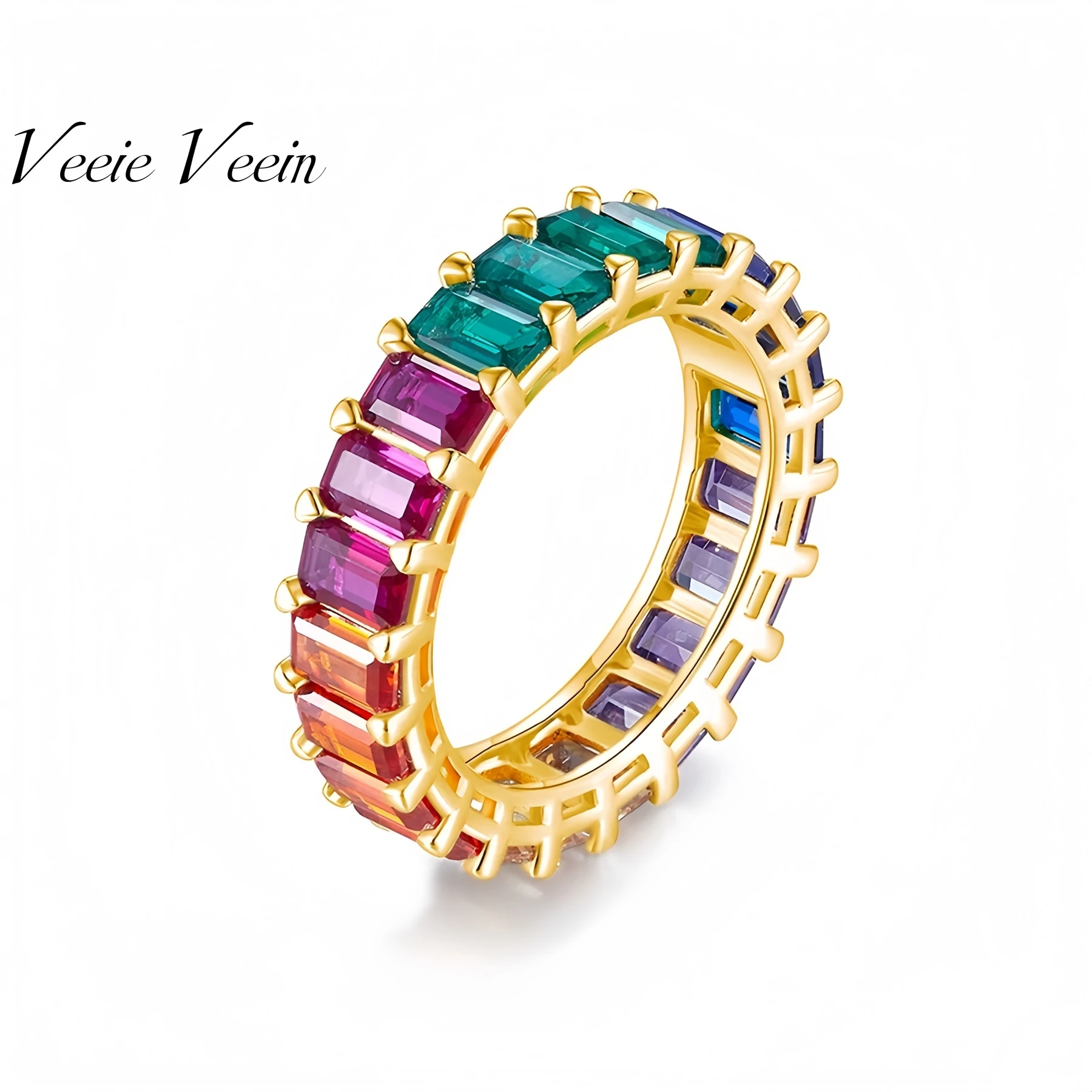 

Veeie Veein Элитный бренд S925 стерлингового серебра прямоугольное кольцо с цирконом разноцветный экспортный аксессуар