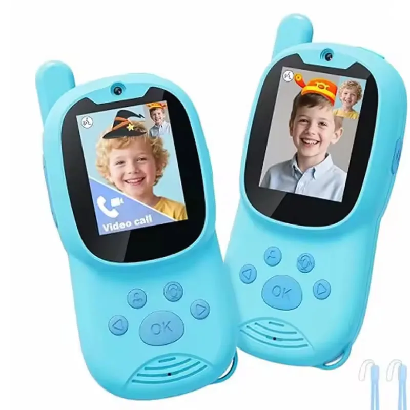 子供用ビデオトランシーバー、2個パックの充電式子供用トランシーバー、メッセージ送信可能、3歳から1歳のお子様へのクリスマス誕生日プレゼント
