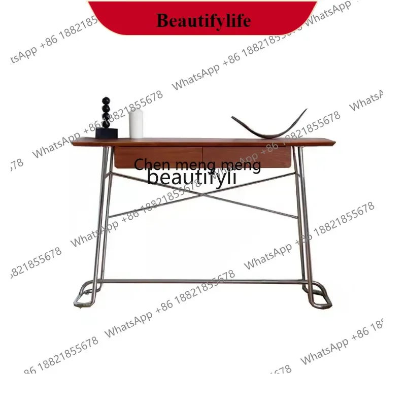 

G153 Mid-Ancient Bedroom Dressing Table Nordic Study Desk Dresser Simple Stainless Steel Storage Table with Drawer