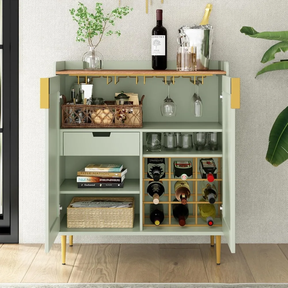 

Coffee Bar Cabinet with Wine Racks, Liquor Cabinet with Fluted Texture, Modern Sideboard Buffet Cabinet for Kitchen, Customized