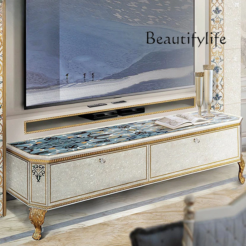 

Luxury TV Cabinet European Solid Wood Audio Visual Cabinet Shell Parquet Villa Combination French TV Cabinet