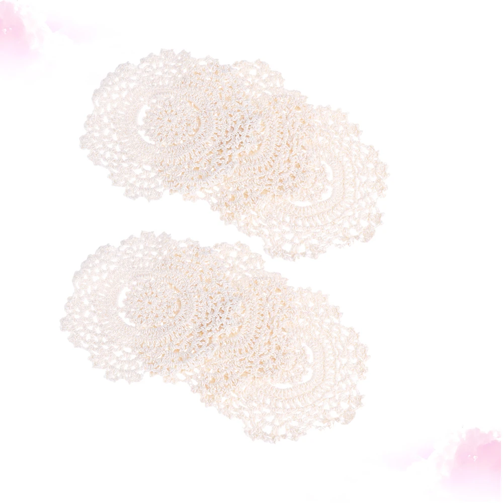 

6 pcs Handmade Lace Crochet Coasters Round Vintage Drink Pads Reusable Cup Mats Hollow Placemats for Wedding Home Decor Crafts