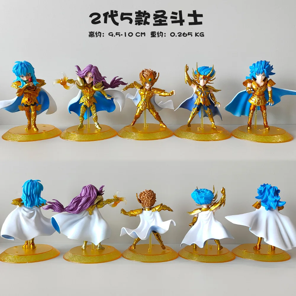 5 Pcs Animations Gold Saint Seiya Pvc Figure Model Cancer Pisces Aries Sea Dragon Milo Doll Toy Model Decoration Creative Gift