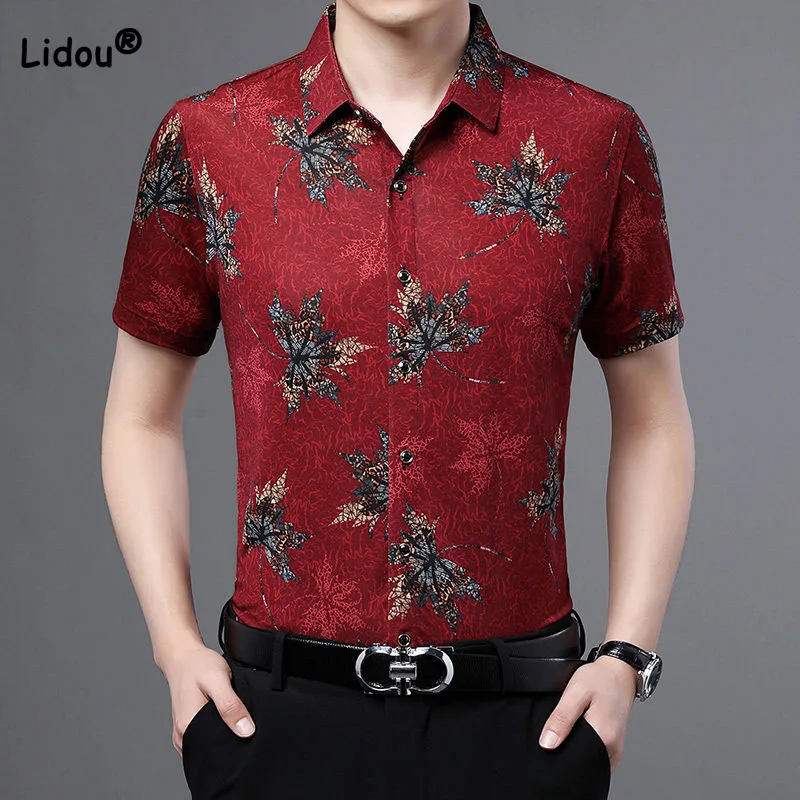 Camisa estampada con cuello de Polo para hombre, ropa informal a la moda, camiseta Vintage de manga corta con botones que combina con todo, novedad