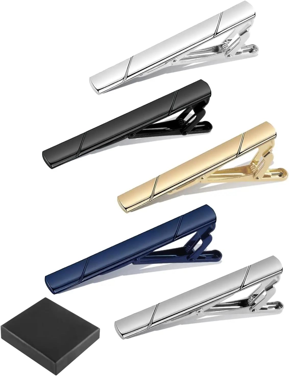 

5-Pack Stainless Steel Tie Clips for Men, 5 Colors, Ideal for Business, Wedding, and Gifts
