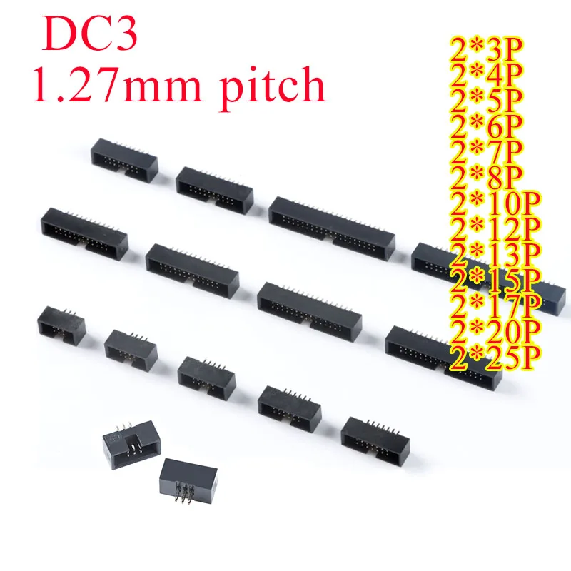 

10Pcs/lot DC3 1.27 mm Pitch IDC Box Pin Header Connector Straight Pin DC3 1.27mm Double Row Male Socket DC3 HEADERS 2x3-25Pin