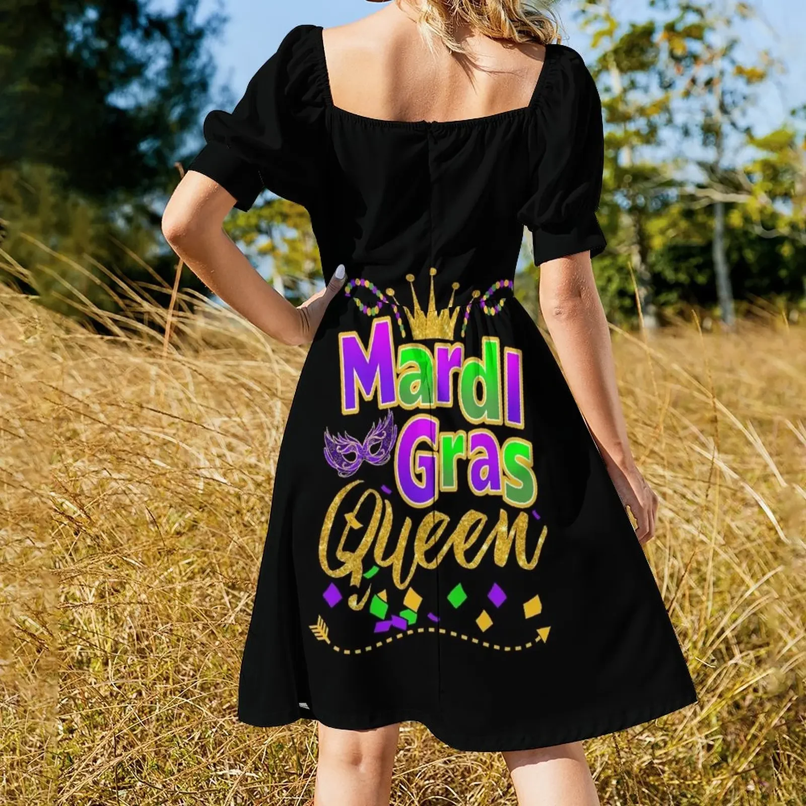 Mardi Gras Queen Crown Festival Carnivals T Shirt Gift And Accessories, Queen Of Mardi Gras Costumes Women S Short-Sleeved Dress