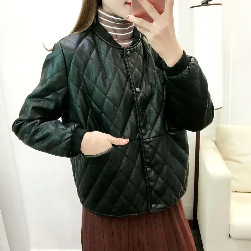 Winter Fashion Women's Thickened PU Cotton Jacket Slim Ladies Locomotive Motorcycle Short Jacket Fake Leather Jacket Girl