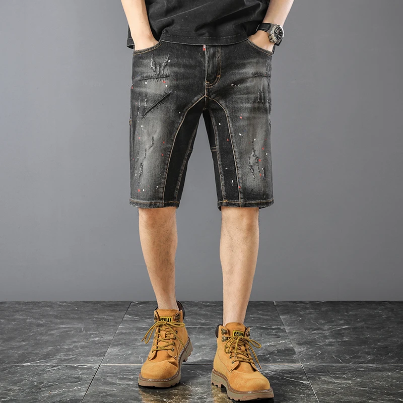 

JXN1017 High-end denim shorts with unique prints, fashionable high street style, cool and rugged with ripped holes.