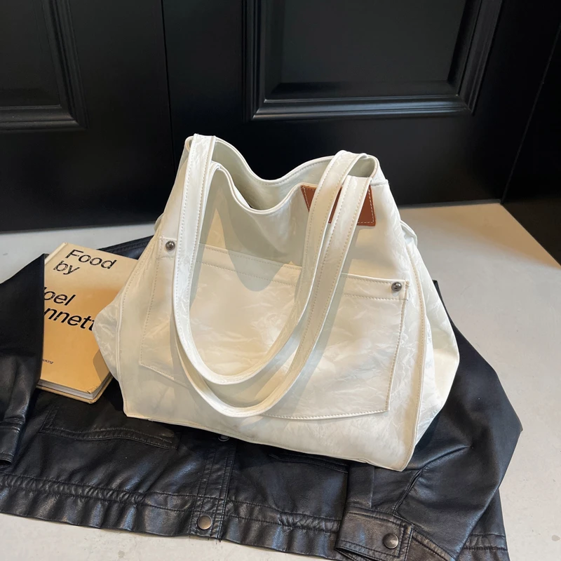 Oversized Shopper Shoulder Bags For Women Deformable Large Capacity Shopping Tote 2025 Winter Vintage Pu Leather Handbags Simple