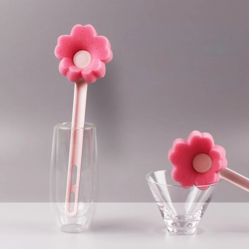 Cute Flower Cleaning Brush Sponge Wipe Cleaning Insulation Cup Milk Bottle Brush Daily Necessities Pink Stain Removal 청소솔 욕실청소