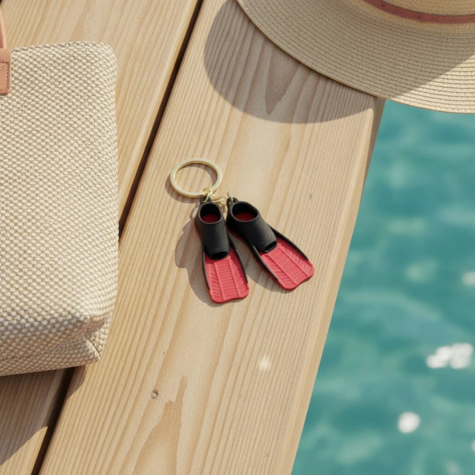 Diving Fins Keychain Miniature Mini Swim Fin Key Chain Swim Flippers Key Loop Gold-Tone Keychain with Mini Fins Novelty