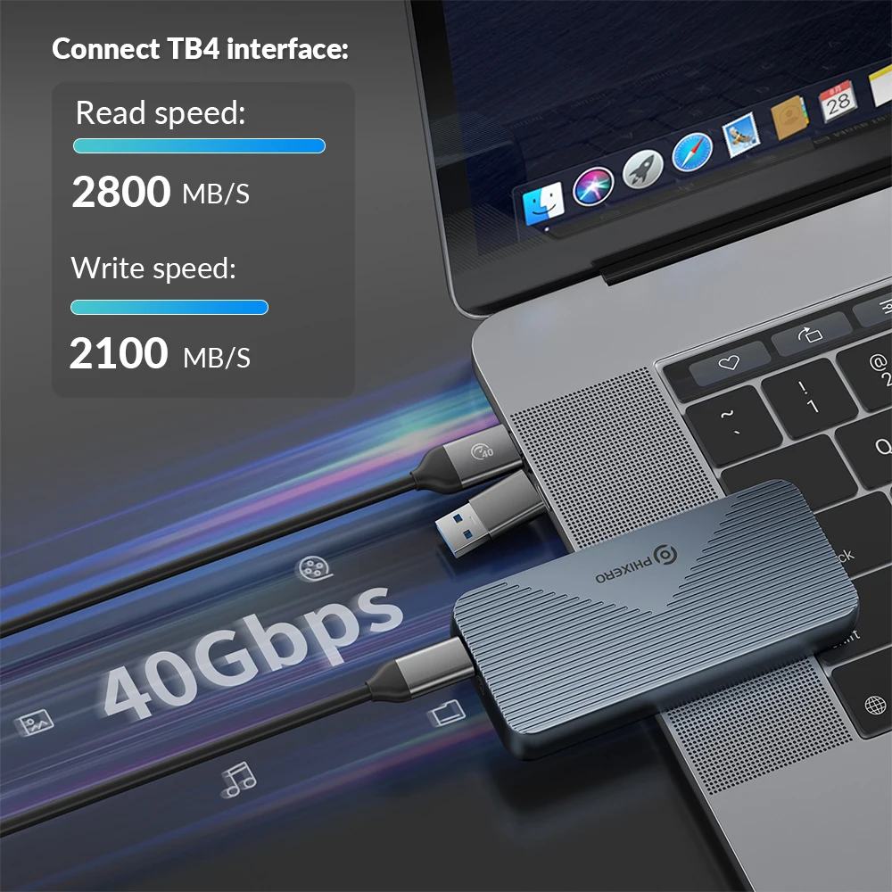 PHIXERO Thunderbolt 3/4 40Gbps USB4 lightning-Fast SSD Case M.2 NVMe Enclosure compatibile con USB 4.0/3.2/3.1/3.0 per Mac