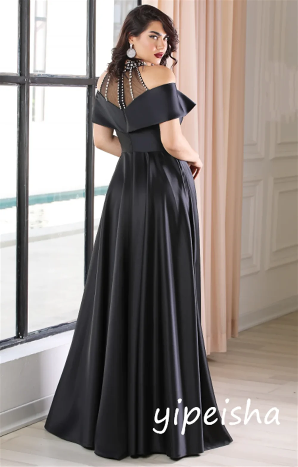 カスタマイズされたモダンスタイルのシャルムーズ、スパンコール付きプリーツ、Aライン、オフショルダー、ロングドレス、オーダーメイド、特別な機会、セクシー