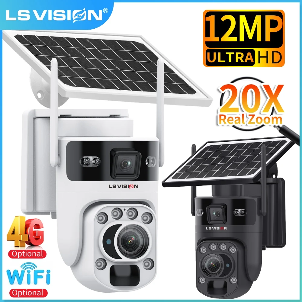 

LS VISION 6K 12MP 4G SIM Solar Security Camera 20X Optional ZOOM Outdoor WIFI PTZ Battery Camera UBOX PIR Human Auto Tracking