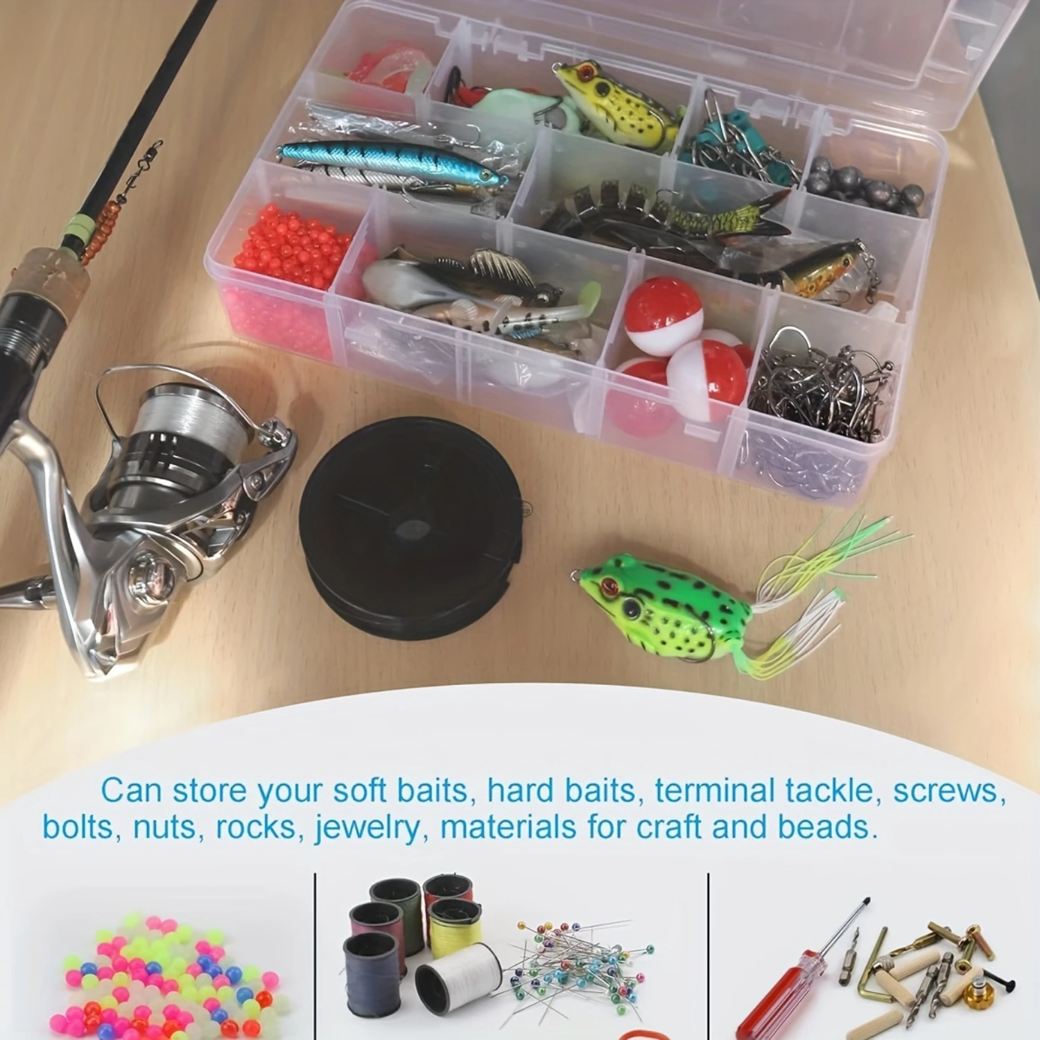 1pc Plastic  Box Bead  Box 15 Large Grid Tool Box  Box Transparent Snack Box Container Fishing Gear  Box Jewelry  Box Parts  Box