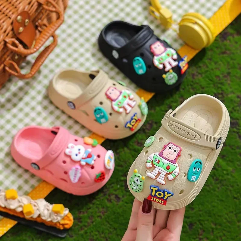 2024 Summer Kids Sandals  Children\'s Shoes Slippers Soft Anti-Skid Cartoon DIY Design Hole Baby Shoes Sandy Beach For Boys Girls