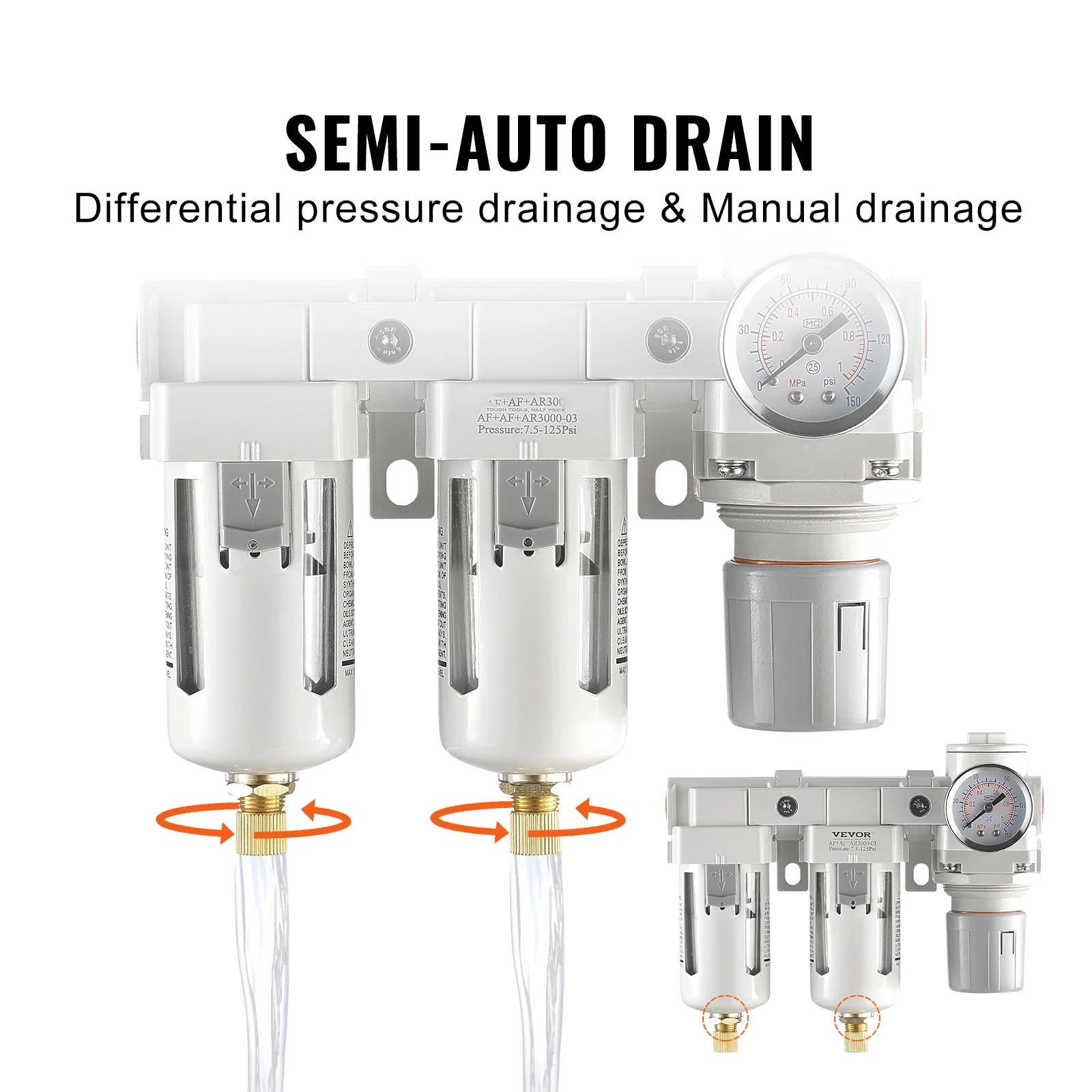 

Air Compressor Filter 3/8" NPT Double Stage Semi-Auto Oil Water Separator Drain Air Drying System Pneumatic Air Regulator