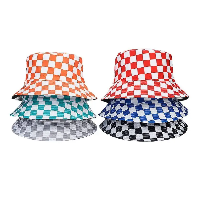 Sombrero a cuadros para hombre y mujer, gorra de pescador Reversible, estilo Hip Hop, a la moda